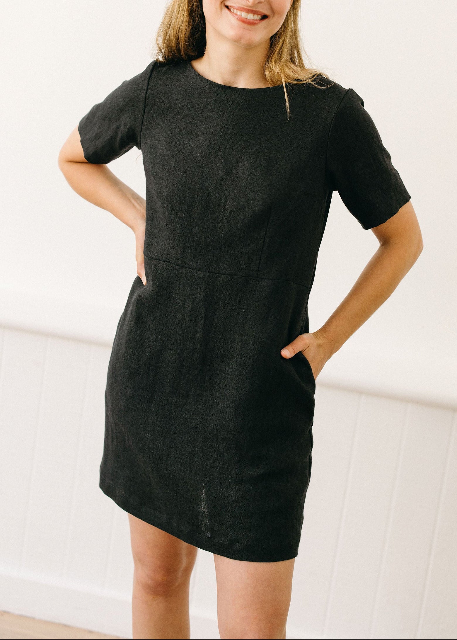 Claire Mini Dress | Black Linen Dress