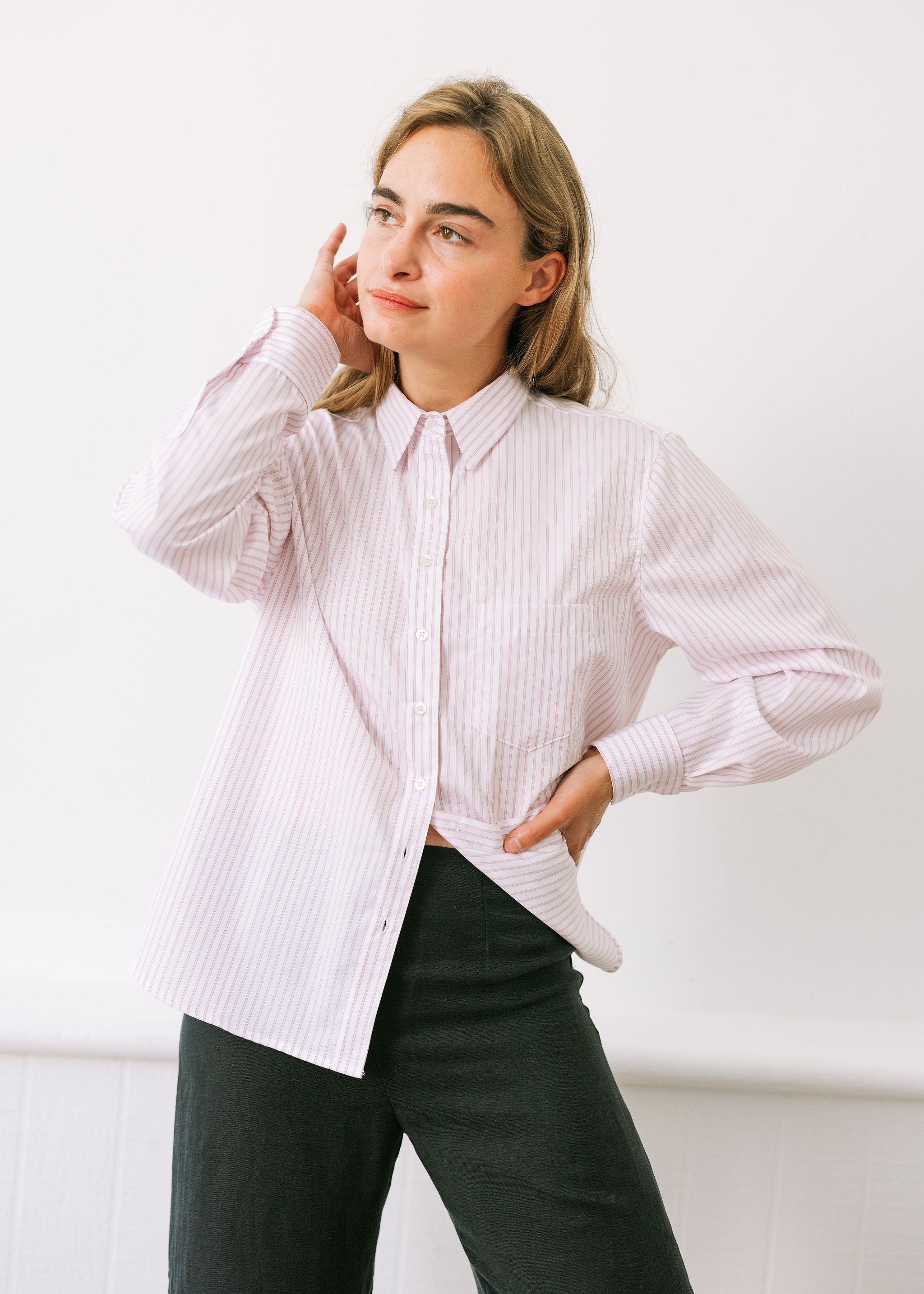 The Loren Top in Pink Stripe