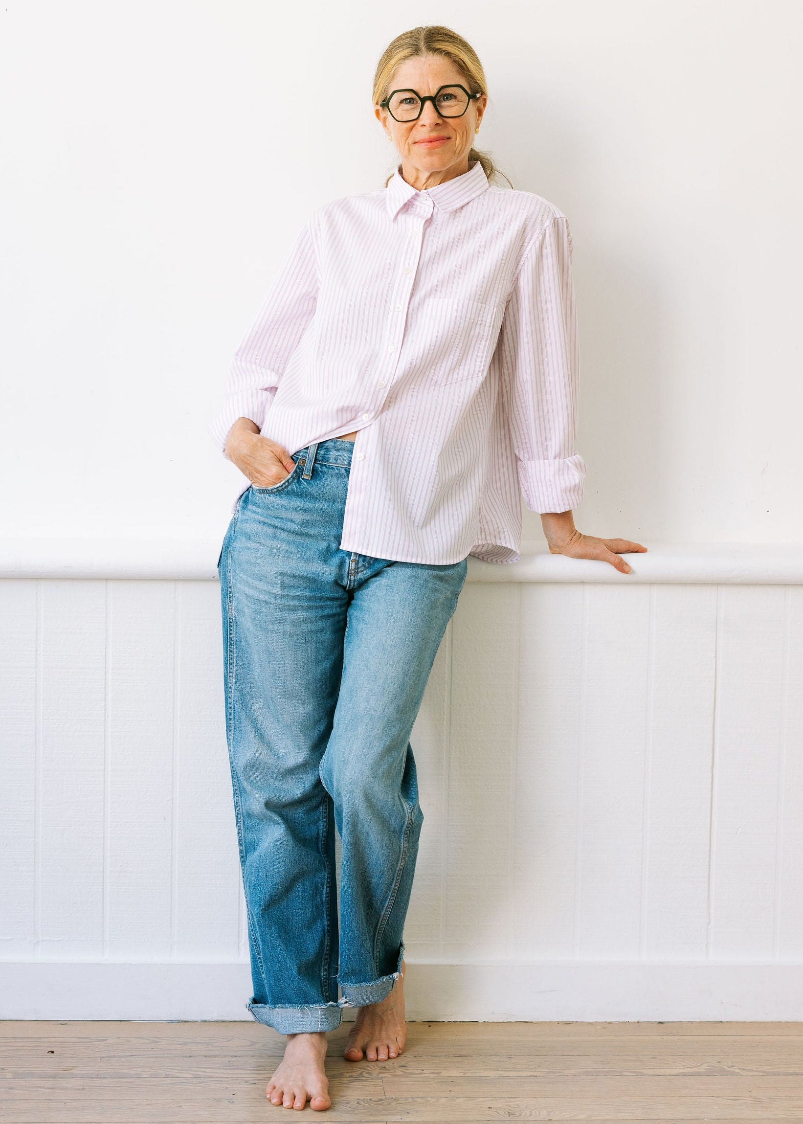 The Loren Top in Pink Stripe